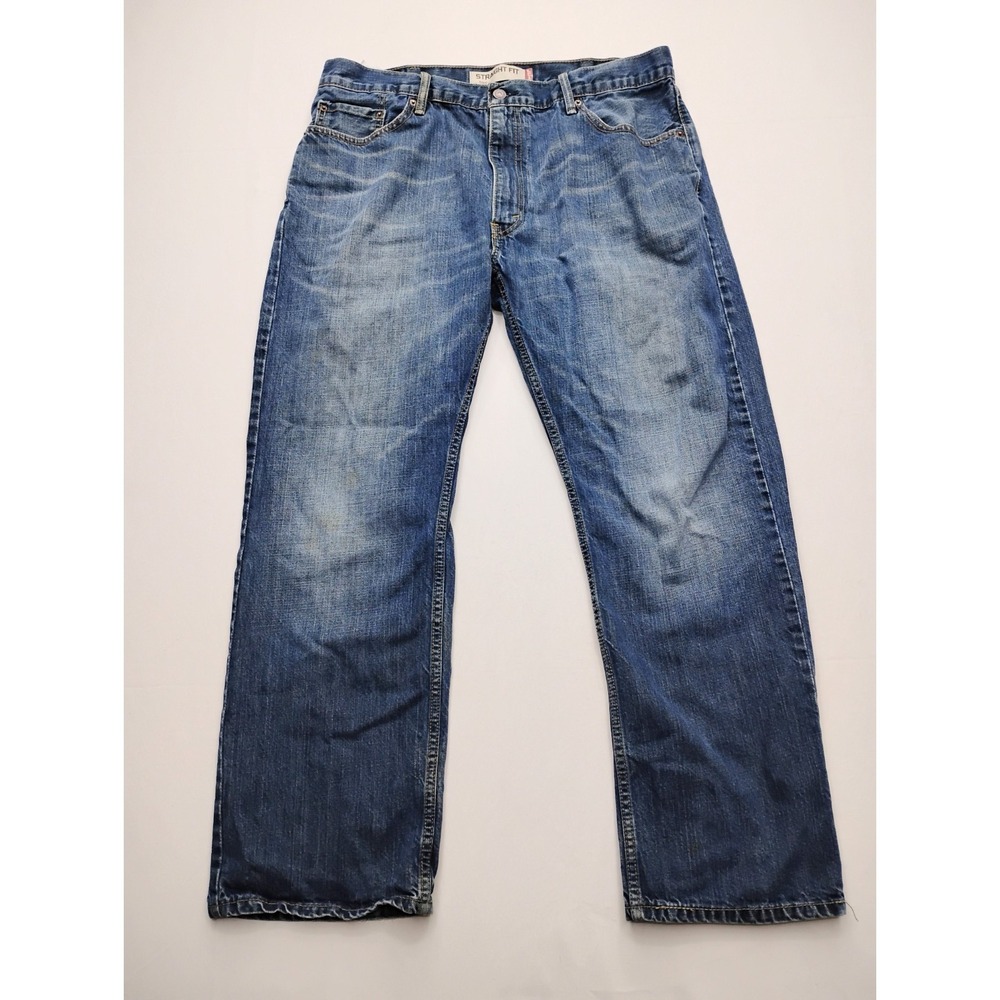 Levi 505 Straight Leg Regular Faded Blue Denim Jeans 38x30 Y2k Faded